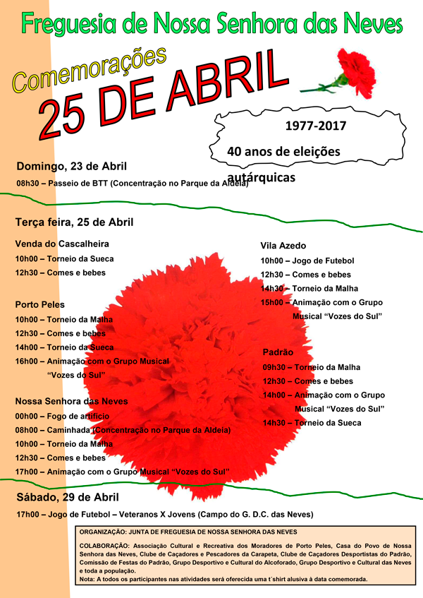 Programa das Comemorações do 25 de Abril - 2017
