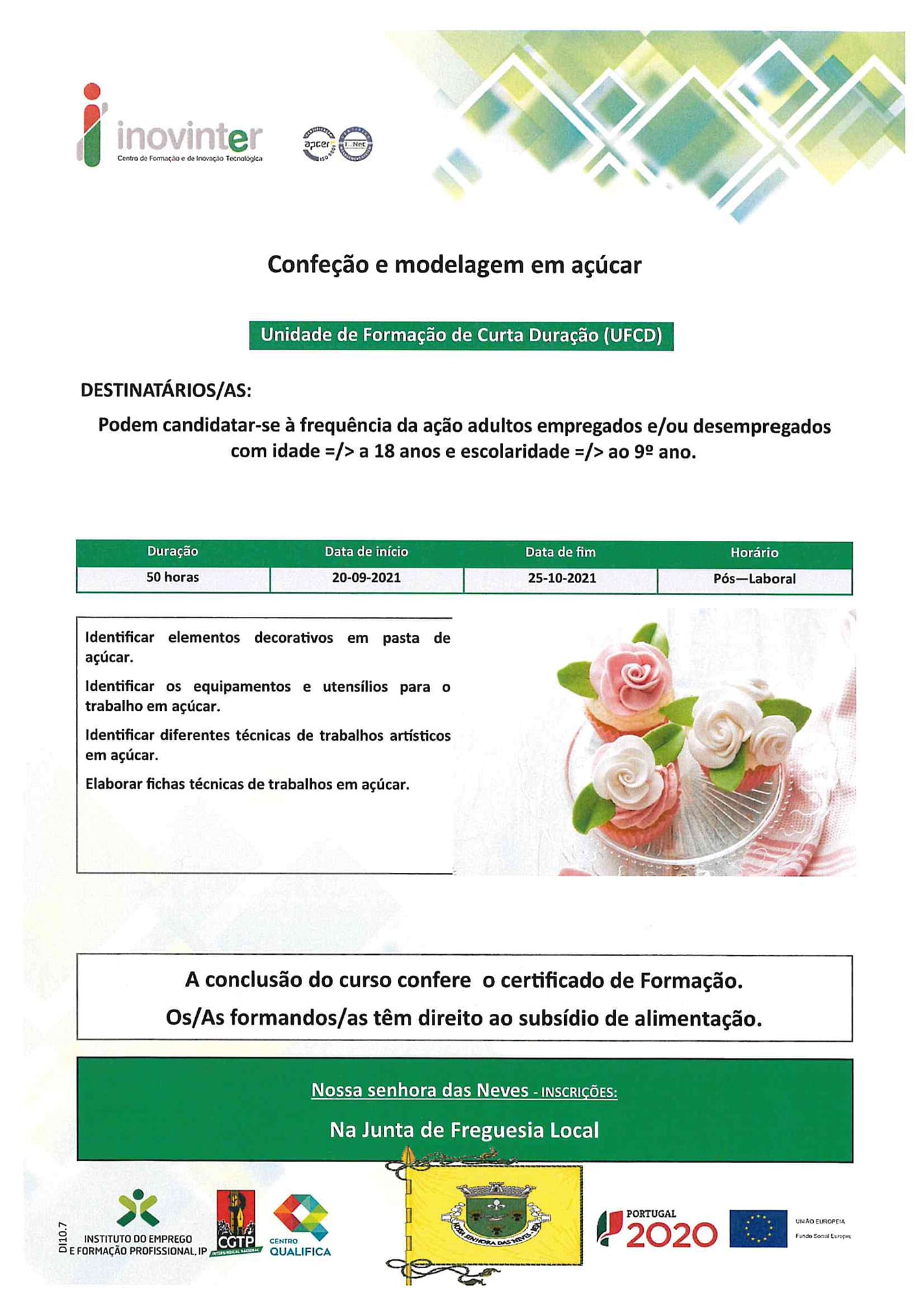 Cartaz do Curso de Confecção e Modelagem em Açúcar